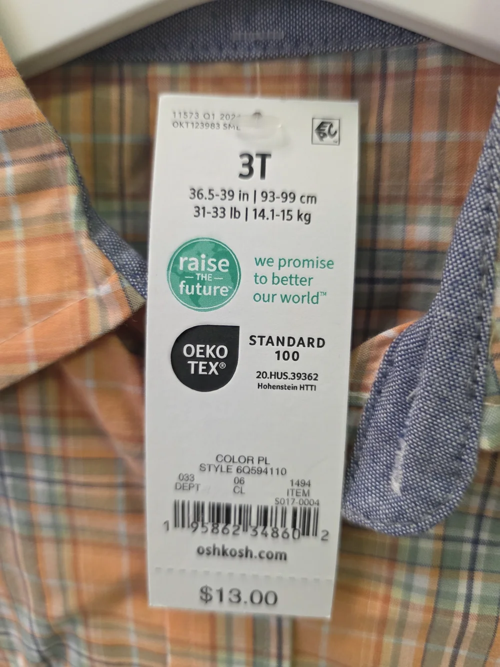 OshKosh B'gosh Orange Plaid Short-Sleeve Button-Down Shirt